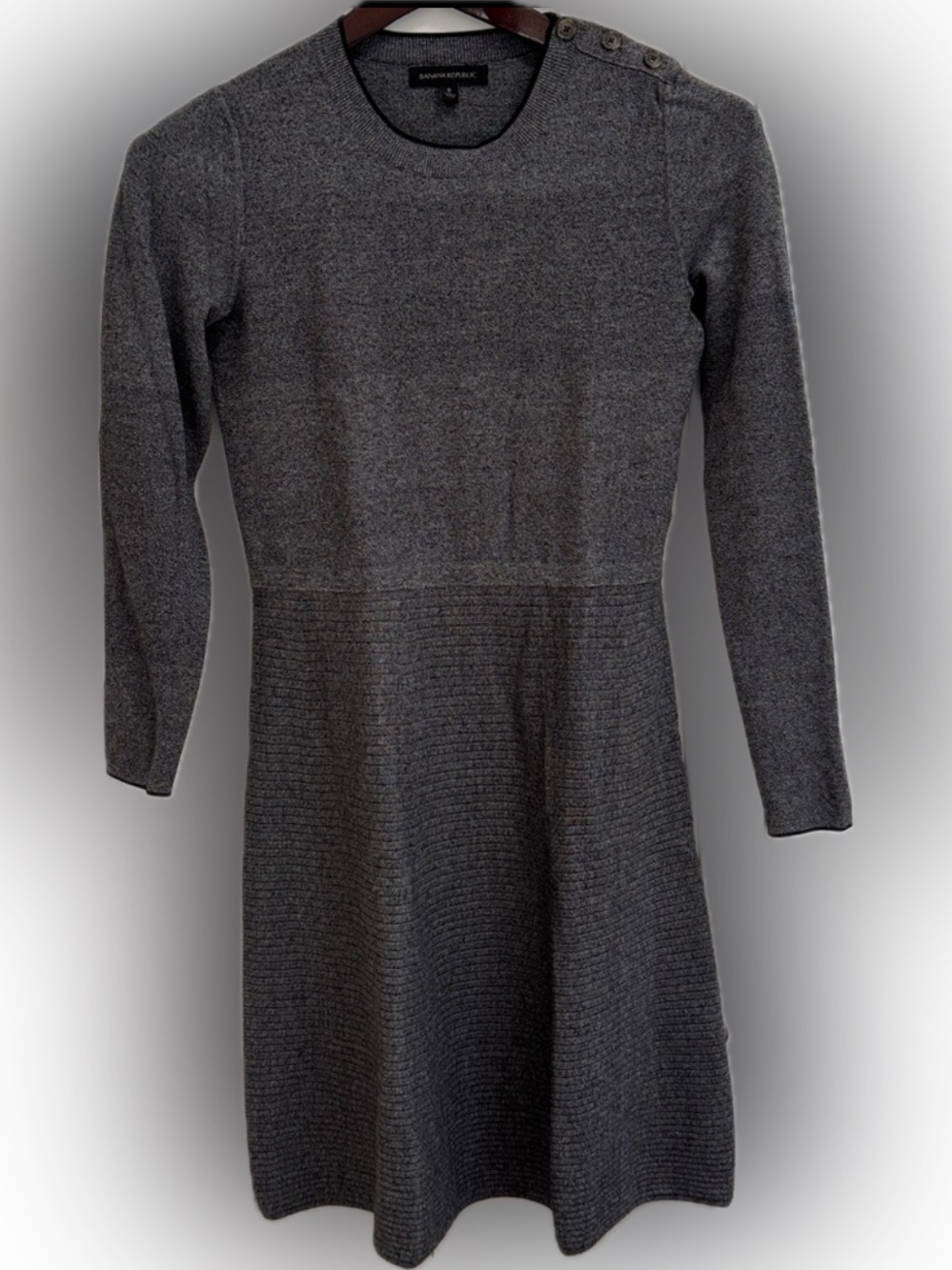 BANANA REPUBLIC TIPPED SWEATER DRESS FIT FLARE RIBBED A LINE Gray Black S 363263